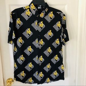 NWOT MTV logo unisex checkered black button up collar shirt Size small